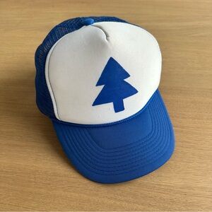 Vintage Decky Tree Hat Cap Snap Back Blue White Trucker Mesh Pine PNW Outdoors